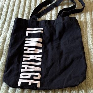 IL MAKIAGE Black Canvas Tote with Vertical White Logo